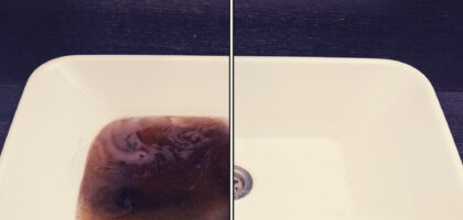 Drain Cleaning Services by Home Team Plumbing - Image of Clogged and Clean Sink