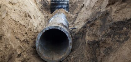 Trenched Sewer line pipe cut for replacement