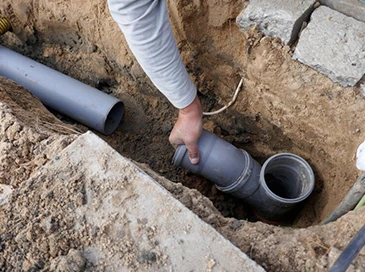 image of plumber performing a sewer line replacement