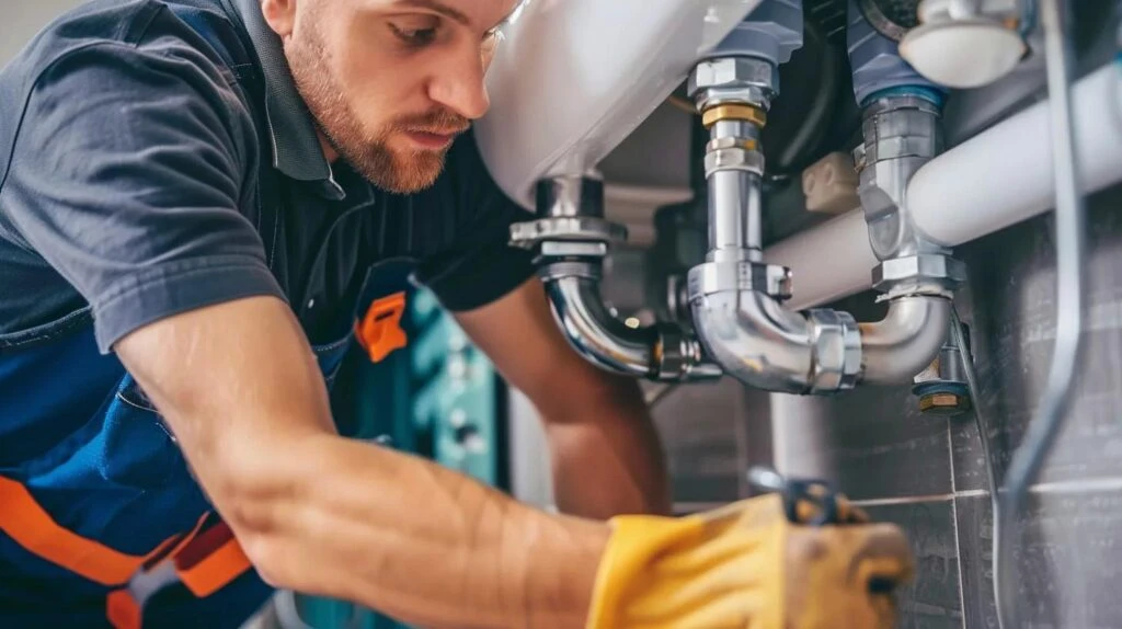 plumber working on sink drain
