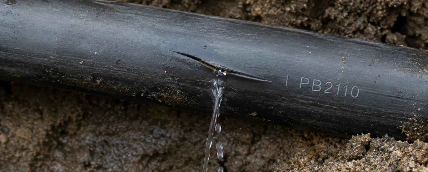 Outdoor polybutylene broken pipe.