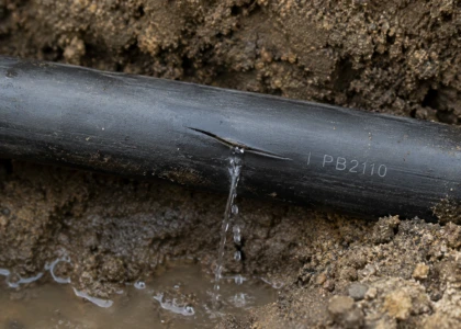 Outdoor polybutylene broken pipe.