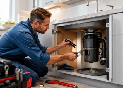 plumber working on Garbage disposal repair
